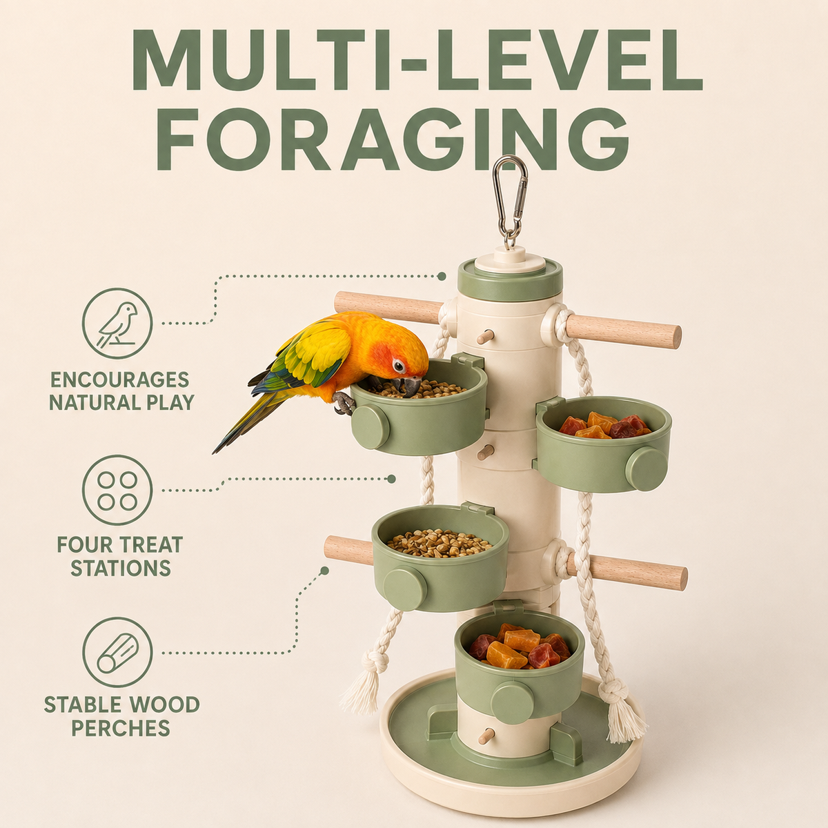 Vezlorapets™ FeatherQuest Bird Foraging Tower — Rotating Enrichment Toy
