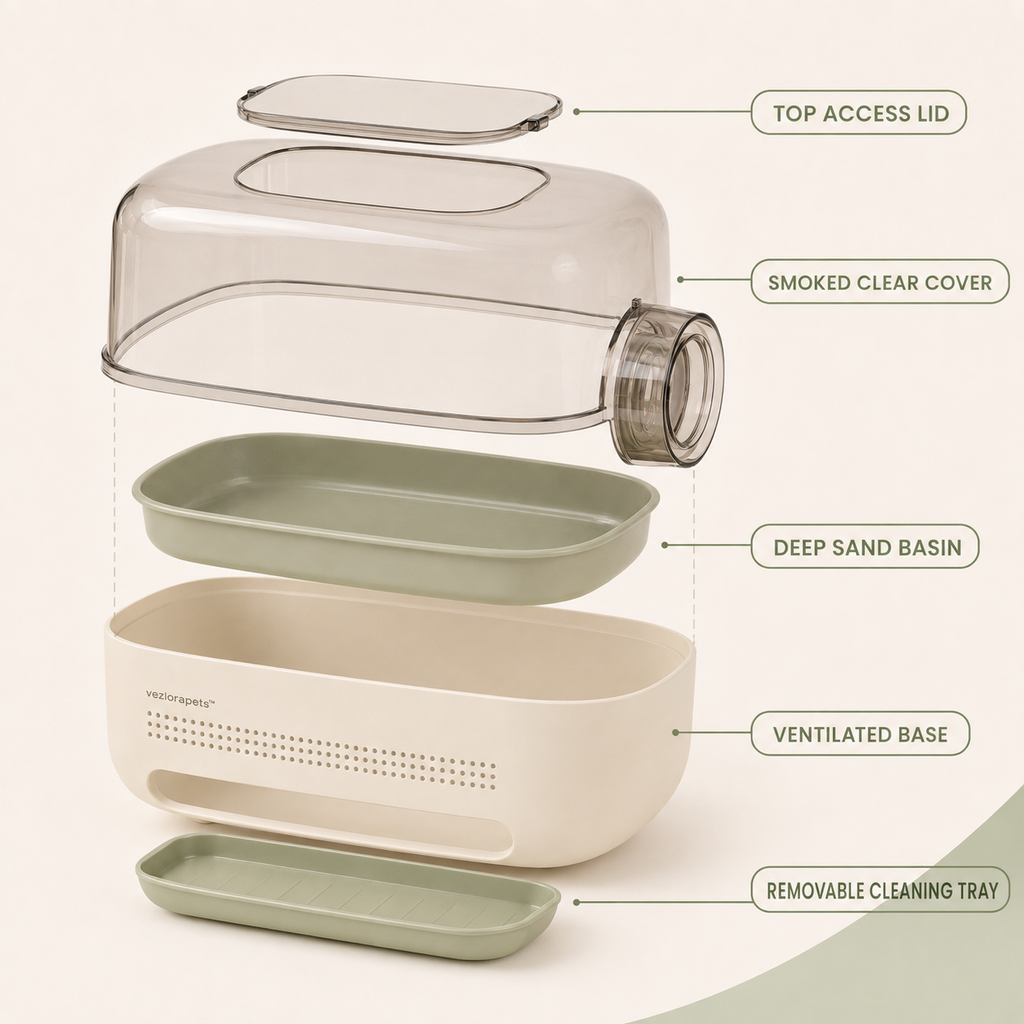 Vezlorapets™ DunePod Hamster Sand Bath — Clear Modular Bathing Chamber