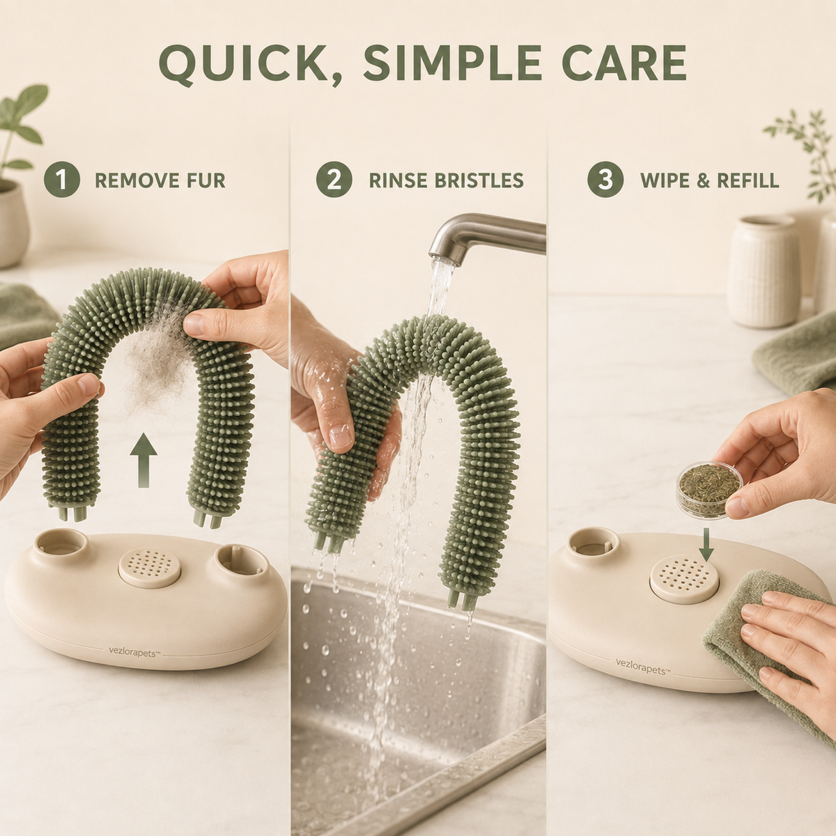 Vezlorapets™ PurrArc Cat Self-Grooming Station — Flexible Bristle Arch with Catnip Pod