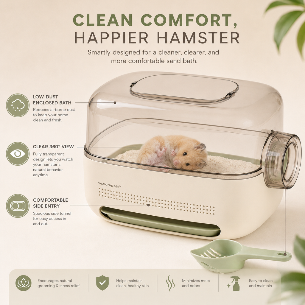 Vezlorapets™ DunePod Hamster Sand Bath — Clear Modular Bathing Chamber