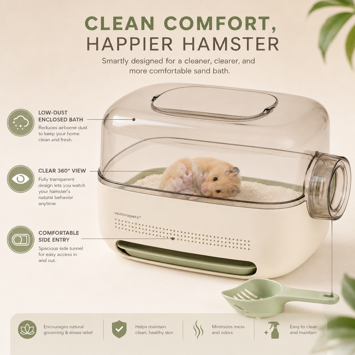 Vezlorapets™ DunePod Hamster Sand Bath — Clear Modular Bathing Chamber