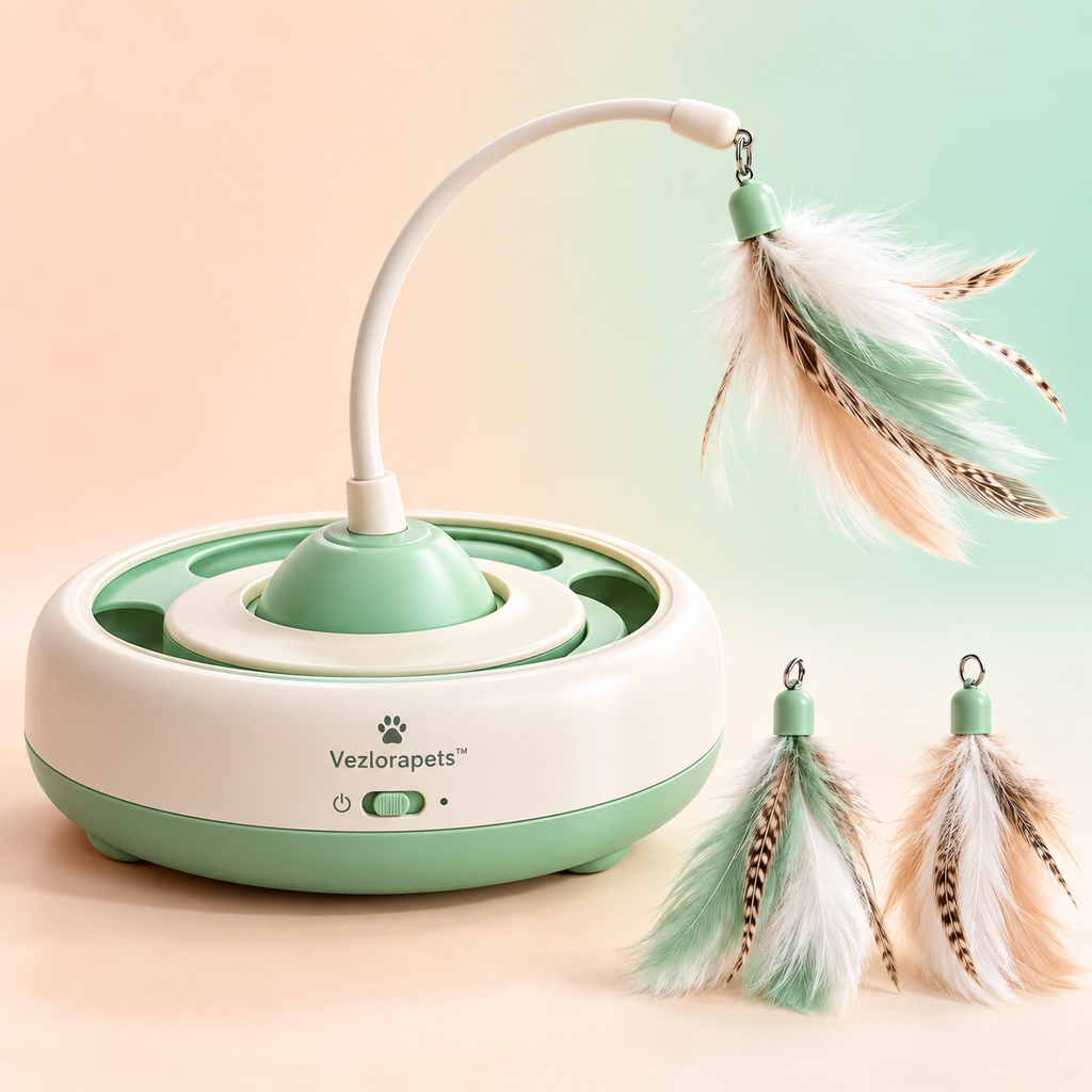 Vezlorapets™ WhirlFeather Interactive Cat Toy — Rotating Feather Teaser for Indoor Play