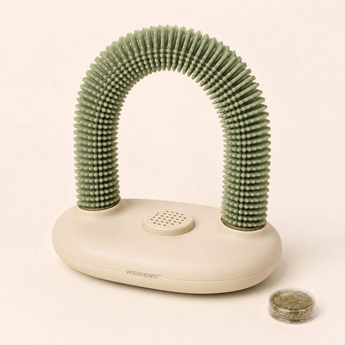 Vezlorapets™ PurrArc Cat Self-Grooming Station — Flexible Bristle Arch with Catnip Pod