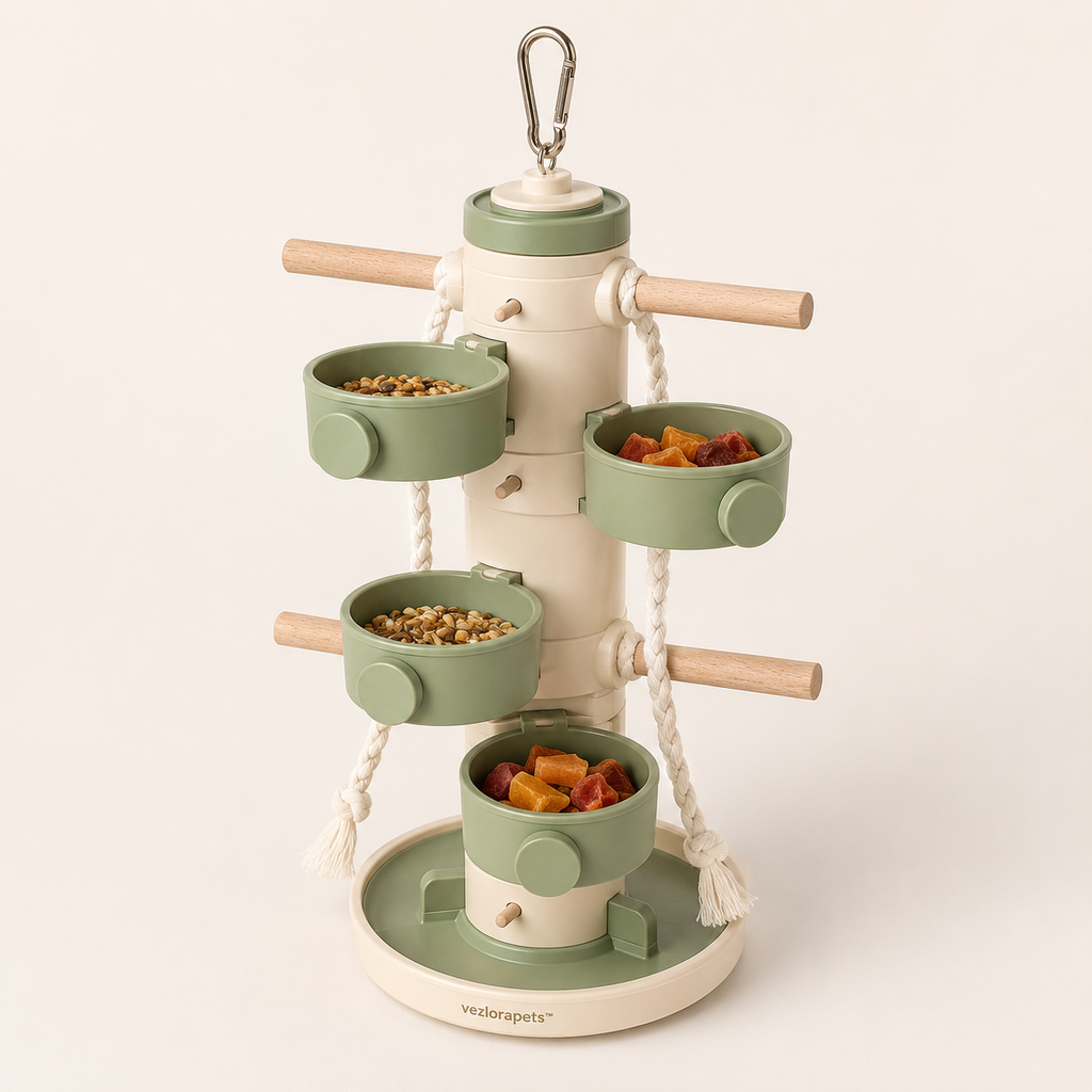 Vezlorapets™ FeatherQuest Bird Foraging Tower — Rotating Enrichment Toy