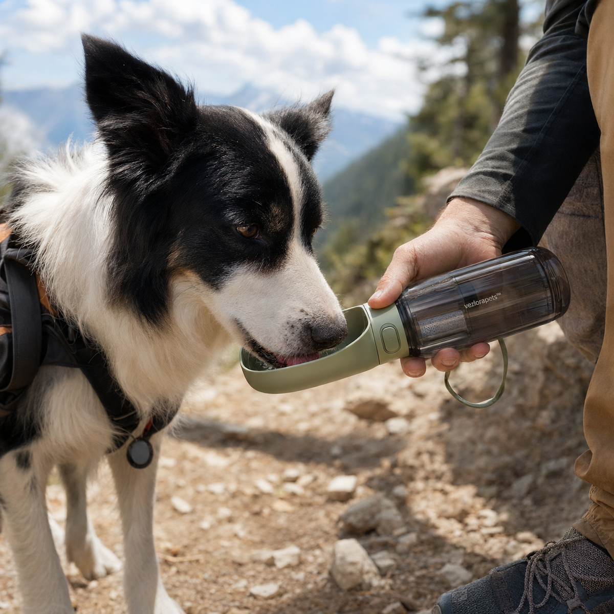 Vezlorapets™ TrailSip 600 ml Filtered Pet Water Bottle — Leak-Lock Travel Hydration