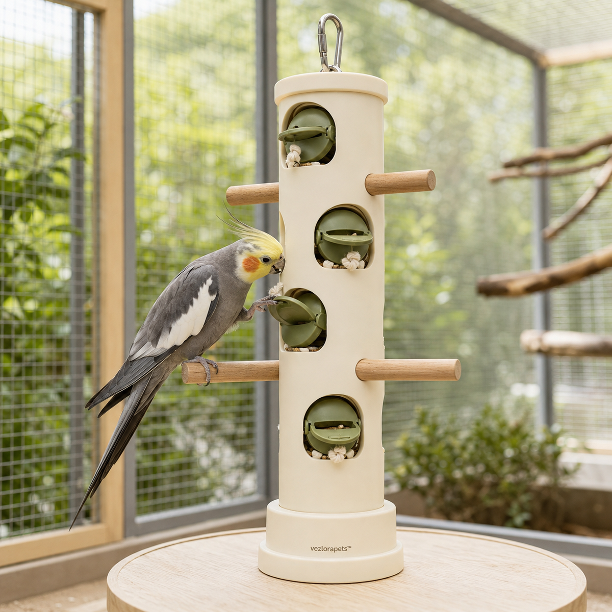 Vezlorapets™ FeatherQuest Bird Foraging Tower — Rotating Enrichment Toy