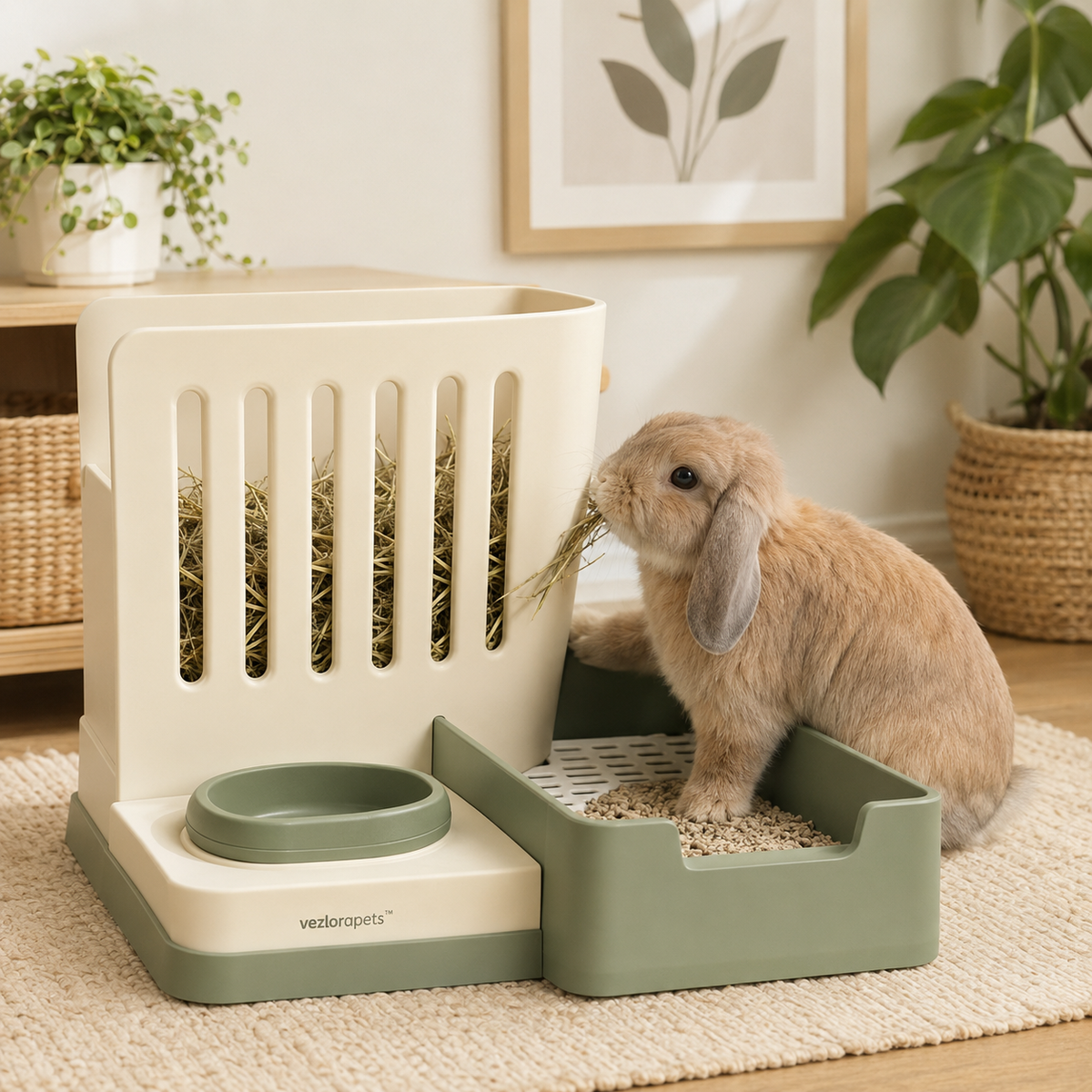Vezlorapets™ MeadowMate Rabbit Hay & Litter Station — Modular 3-in-1 Feeding Area
