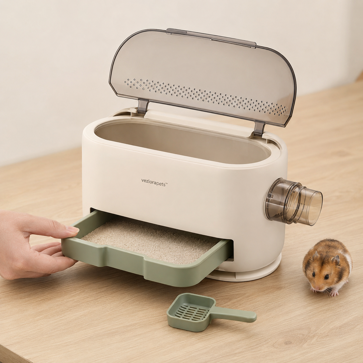 Vezlorapets™ DunePod Hamster Sand Bath — Clear Modular Bathing Chamber