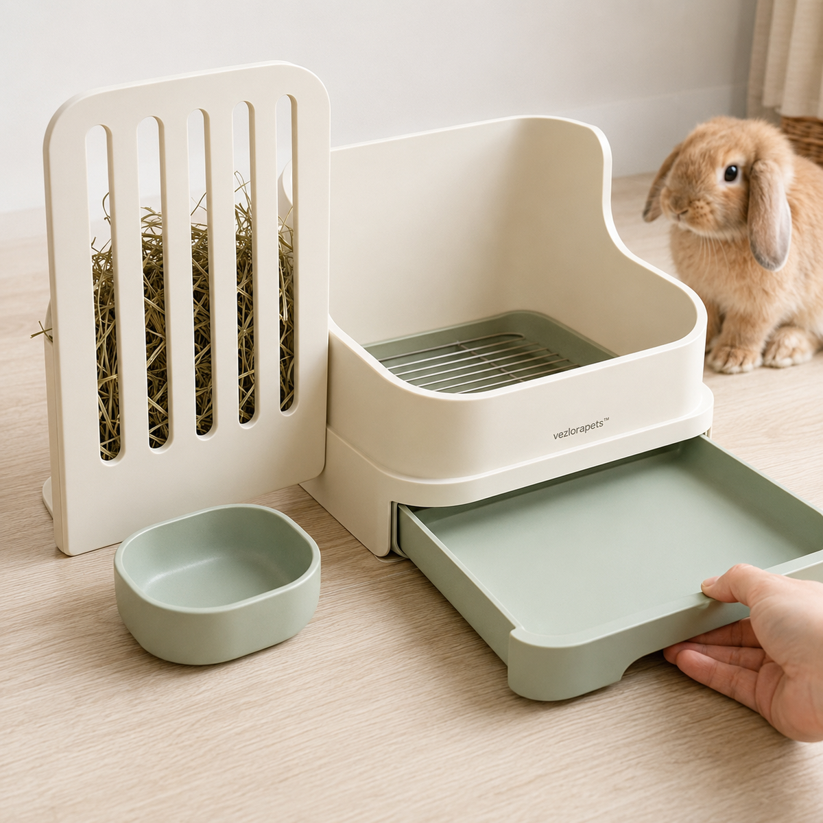 Vezlorapets™ MeadowMate Rabbit Hay & Litter Station — Modular 3-in-1 Feeding Area