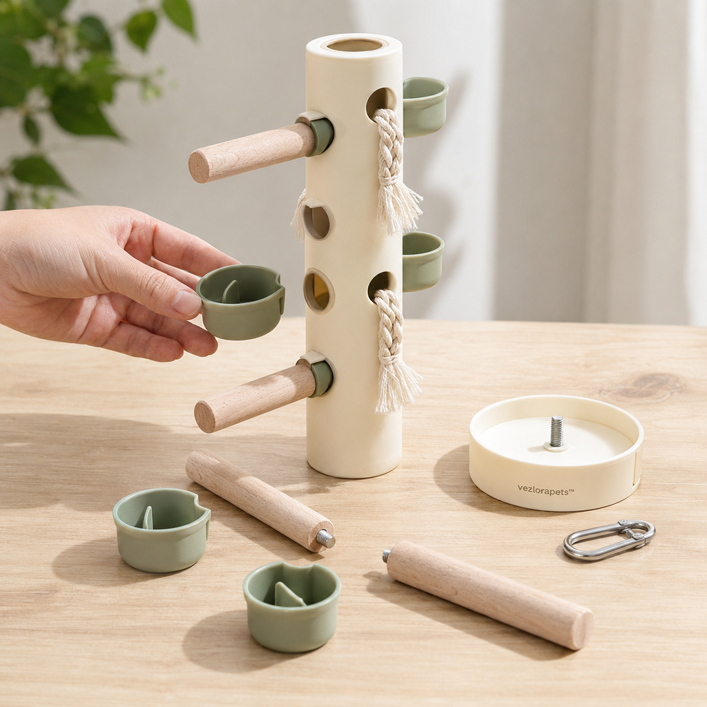 Vezlorapets™ FeatherQuest Bird Foraging Tower — Rotating Enrichment Toy