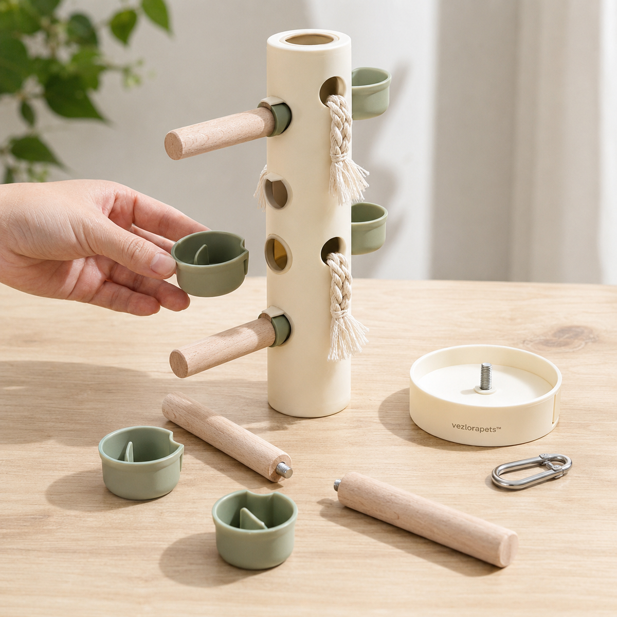 Vezlorapets™ FeatherQuest Bird Foraging Tower — Rotating Enrichment Toy